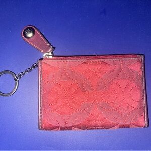 Coach Cherry Red Op art Wristlet Coin Wallet Card Holder Keychain 4.5" x 3"